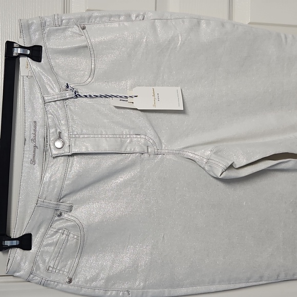 Tommy Bahama Denim - Tommy Bahama Metallic High Rise Ankle Denim: Metallic White/Silver: Size- 14